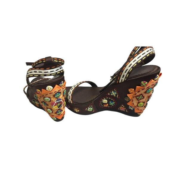 Sam Edelman Boho Embroidered Platform Wedge Sandals Ankle Strap Espadrille 7.5 - Picture 8 of 13